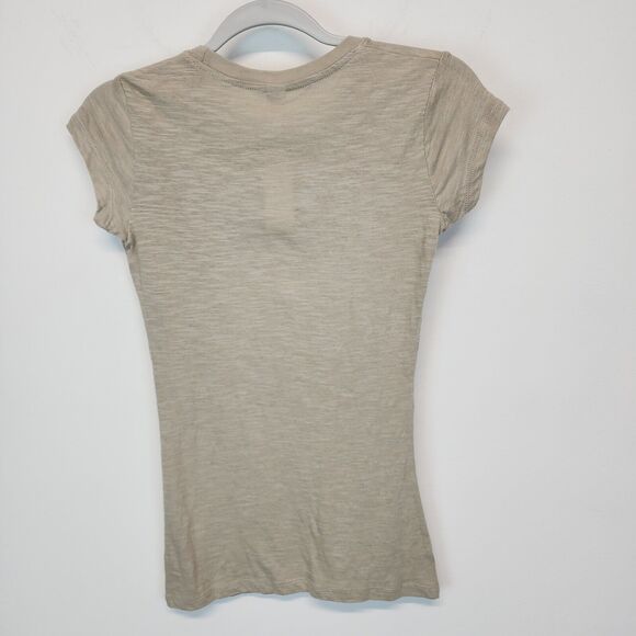 Womens Peace Love Austin T-Shirt Size M Beige Short Sleeve Crewneck Slub Knit - Picture 2 of 6